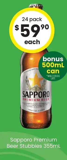 The Bottle O Sapporo premium beer stubbies offer