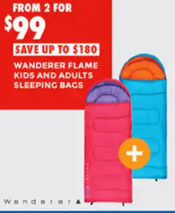 BCF Wanderer flame kids and adults sleeping bags offer