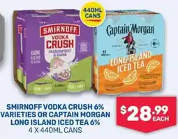 SipnSave Smirnoff vodka crush 6% varieties or Captain morgan offer