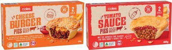 Coles Coles Beef & Tomato Sauce or Cheeseburger Pies 2 Pack 400g offer