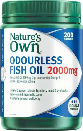 Coles Natureu2019s Own Odourless Fish Oil 2000mg Capsules 200 Pack* offer