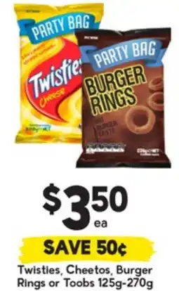 Drakes Twisties, Cheetos, Burger Rings or Toobs offer