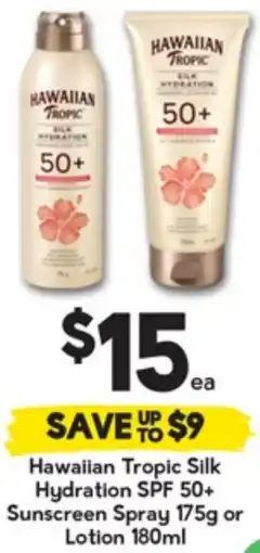 Drakes Hawaiian Tropic Silk Hydration SPF 50+ Sunscreen Spray or Lotion offer