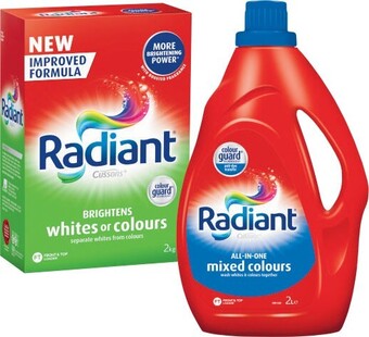 Coles Radiant Laundry Liquid 2 Litre or Powder 2kg offer