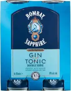 Coles Bombay Sapphire Gin & Tonic Double Serve 10% Cans 4x250mL offer