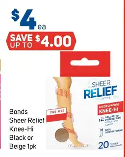 Foodland Bonds sheer relief knee-hi black or beige offer