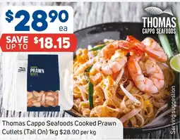 Foodland Thomas cappo seafoods cooked prawn cutlets (tail on) offer