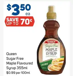 Foodland Queen sugar free maple flavoured syrup offer