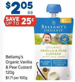 Foodland Bellamy's organic vanilla & pear custard offer