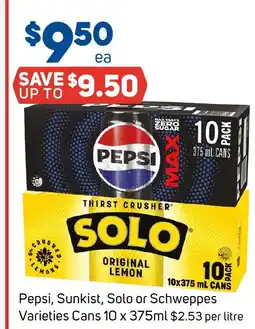 Foodland Pepsi, sunkist, solo or schweppes varieties cans offer