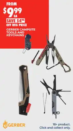 BCF Gerber campsite tools and keychains offer