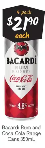 Cellarbrations Bacardi rum and coca cola range cans offer