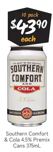 Cellarbrations Southern comfort & cola 4.5% premix offer