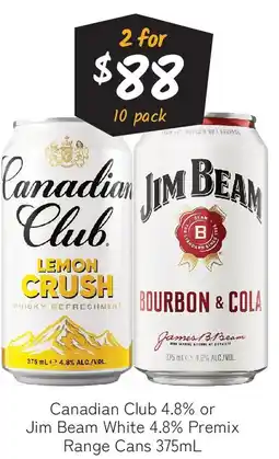 Cellarbrations Canadian club 4.8% or jim beam white 4.8% premix range cans offer