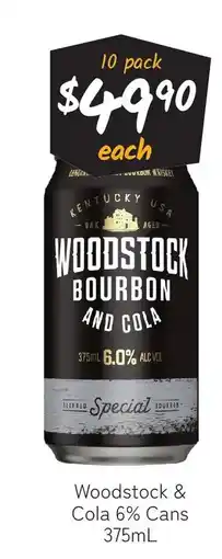Cellarbrations Woodstock & cola 6% cans offer