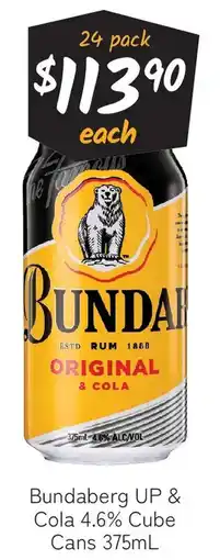 Cellarbrations Bundaberg up & cola 4.6% cube cans offer