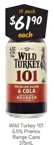 Cellarbrations Wild turkey 101 6.5% premix range cans offer