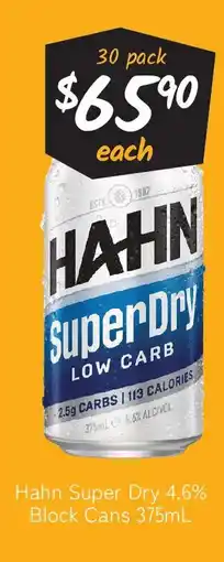 Cellarbrations Hahn super dry 4.6% block cans offer