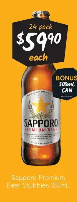 Cellarbrations Sapporo premium beer stubbies offer