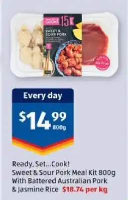 ALDI Ready, set...cook! sweet & sour pork meal kit with battered australian pork & jasmine rice offer