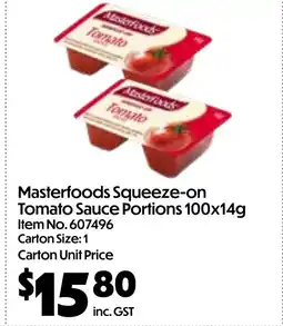 Campbells Wholesale Masterfoods squeeze-on tomato sauce portions offer