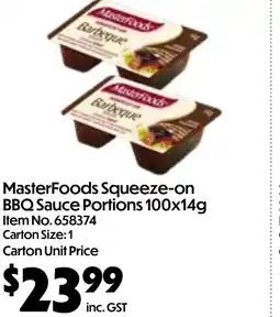 Campbells Wholesale Masterfoods squeeze-on bbq sauce portions offer