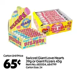 Campbells Wholesale Swizzel giant love hearts or giant fizzers offer