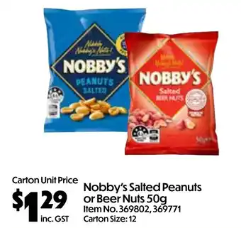 Campbells Wholesale Nobby's salted peanuts or beer nuts offer