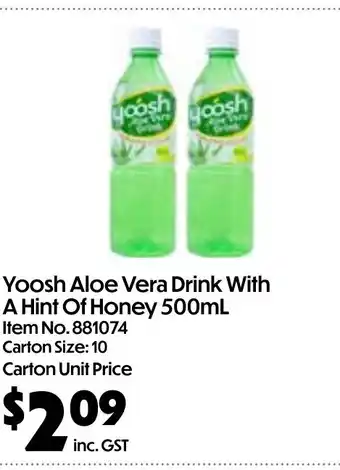 Yoosh aloe vera drink with a hint of honey