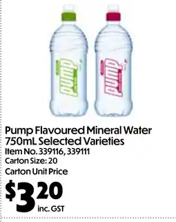 Campbells Wholesale Pump flavoured mineral water offer