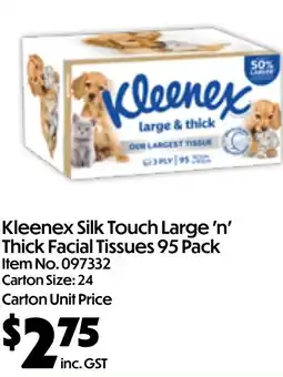 Campbells Wholesale Kleenex silk touch large 'n' thick facial tissues offer