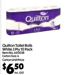 Campbells Wholesale Quilton toilet rolls white 3 ply offer