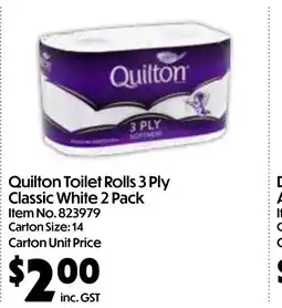 Campbells Wholesale Quilton toilet rolls 3 ply classic white offer