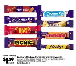 Campbells Wholesale Cadbury medium bar offer