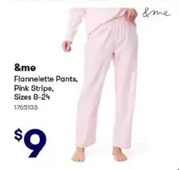 BIG W &me flannelette pants, pink stripe, offer