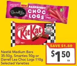 Supa Valu Nestlé medium bars , smarties or darrell lea choc logs offer