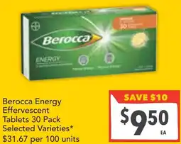 Supa Valu Berocca energy effervescent tablets offer