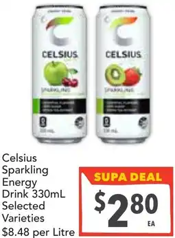Supa Valu Celsius sparkling energy drink offer