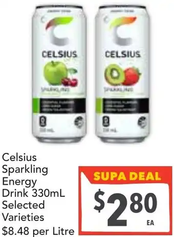Supa Valu Celsius sparkling energy drink offer