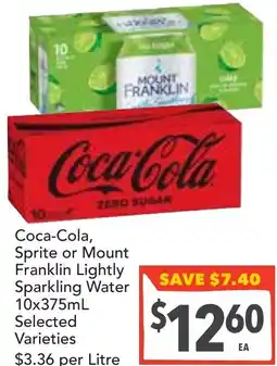 Supa Valu Coca-cola, sprite or mount franklin lightly sparkling water offer