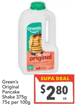 Supa Valu Green's original pancake shake offer