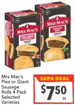 Supa Valu Mrs mac's pies or giant sausage rolls offer
