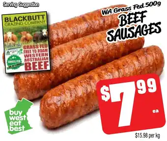 Farmer Jack's Wa grass fed beef sausages offer