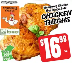 Farmer Jack's Wandering chicken free range bulk chicken thighs offer