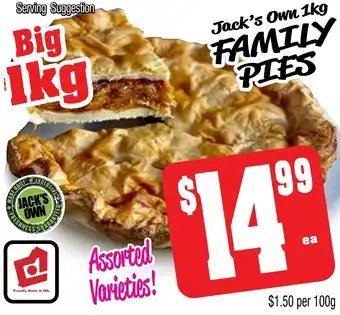 Farmer Jack's Jack's own family pies offer