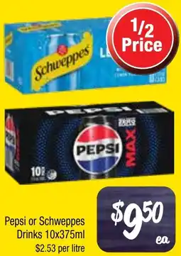 Farmer Jack's Pepsi or schweppes drinks offer
