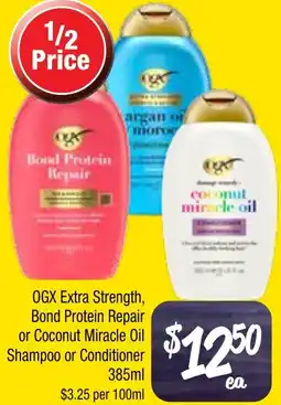 Farmer Jack's Ogx extra strength, bond protein repair or coconut miracle oil shampoo or conditioner offer