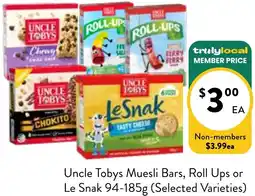 Farmer Jack's Uncle tobys muesli bars, roll ups or le snak offer