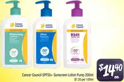 Farmer Jack's Cancer council spf50+ sunscreen lotion pump offer