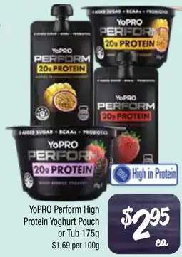 Farmer Jack's Yopro perform high protein yoghurt pouch or tub offer